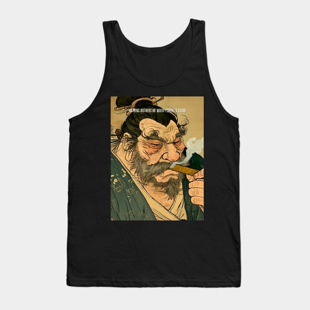 Puff Sumo Smoking a Cigar: "Nothing Bothers Me When I'm Smoking a Cigar" on a Dark Background Tank Top by Puff Sumo